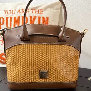 Dooney & Bourke Brown Woven Leather Satchel, NEW NO TAGS, shoulder strap, bag